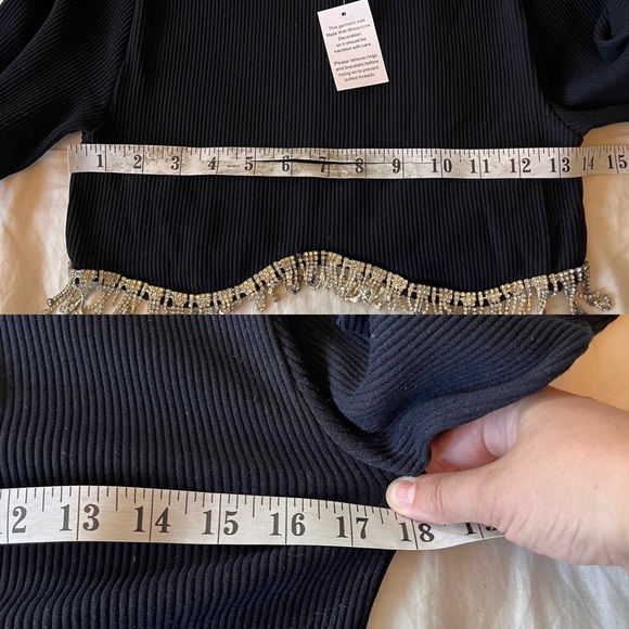 NWT Sincerely Jules Black Beaded Fringe Crop Top S/M - Picture 9 of 10